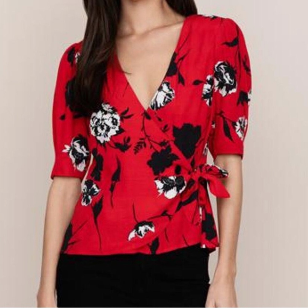 Yumi Kim Half Sleeve Paige Wrap Blouse Floral Red Multi Floral Tango Red S